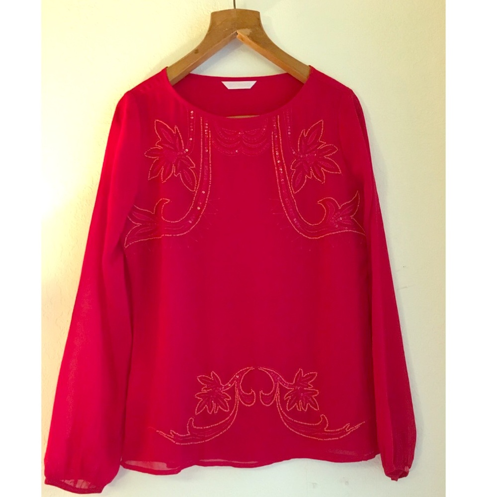 Red Blouse with Beaded Detail